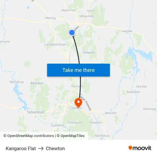 Kangaroo Flat to Chewton map