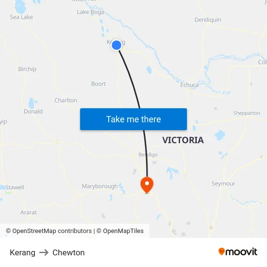 Kerang to Chewton map