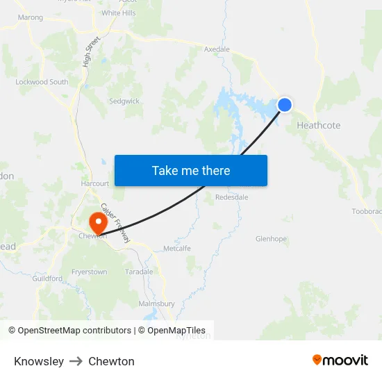 Knowsley to Chewton map