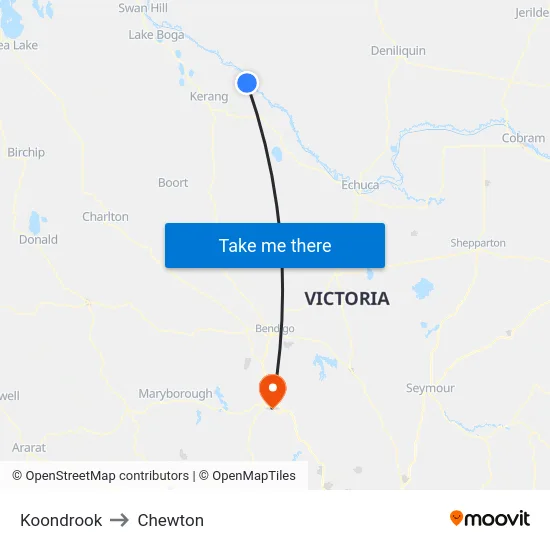 Koondrook to Chewton map