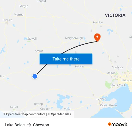 Lake Bolac to Chewton map