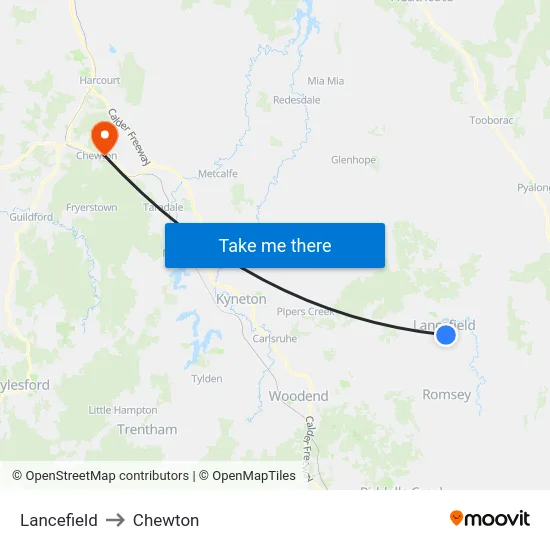 Lancefield to Chewton map