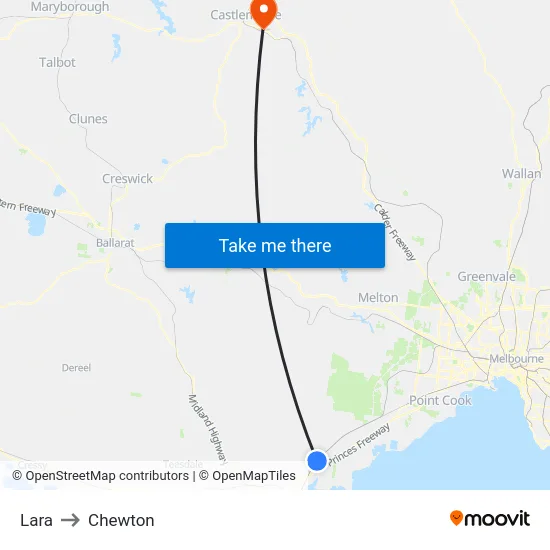 Lara to Chewton map