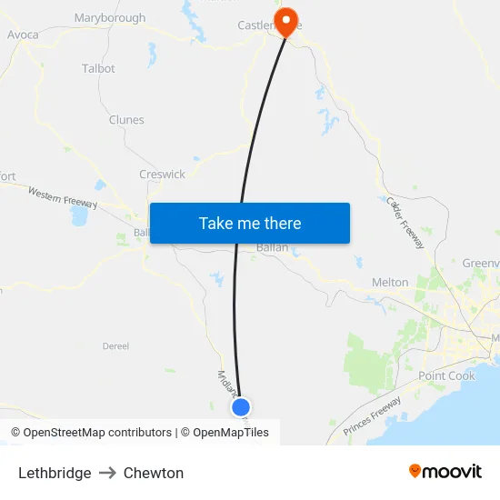 Lethbridge to Chewton map