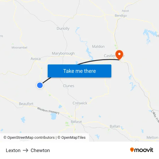 Lexton to Chewton map