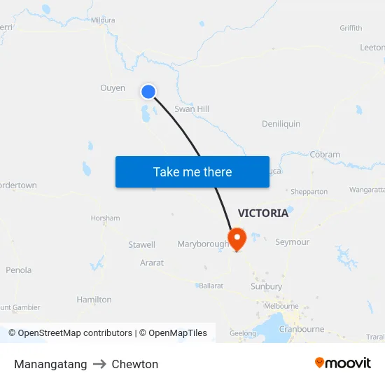 Manangatang to Chewton map