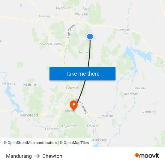 Mandurang to Chewton map
