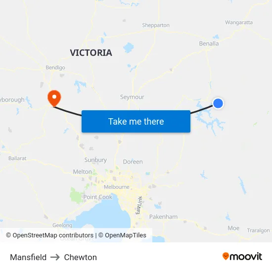 Mansfield to Chewton map