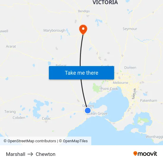 Marshall to Chewton map