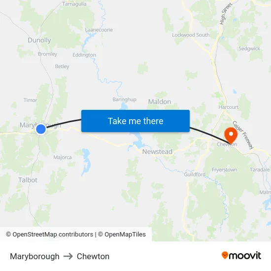 Maryborough to Chewton map