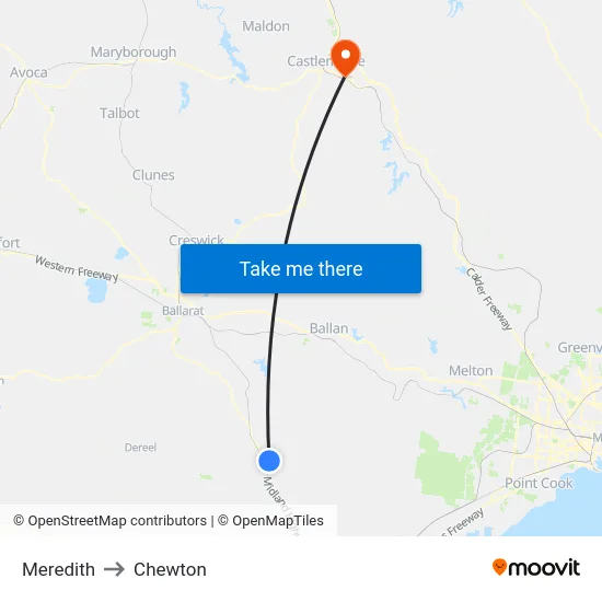 Meredith to Chewton map