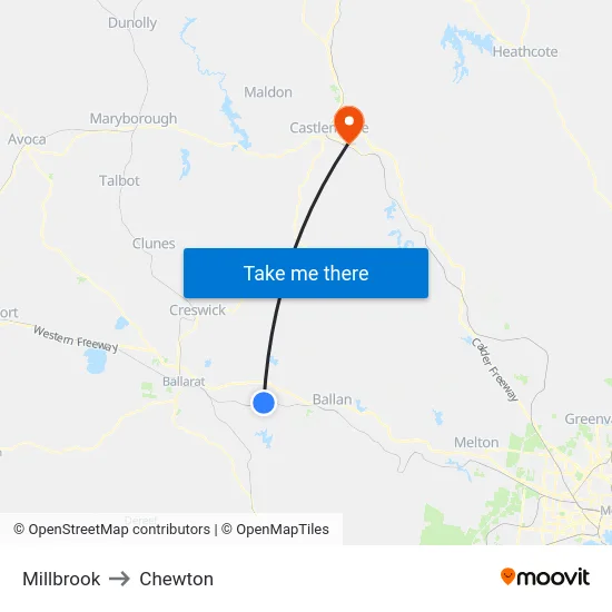 Millbrook to Chewton map