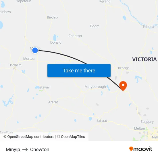Minyip to Chewton map