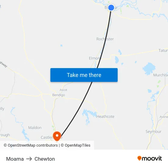 Moama to Chewton map