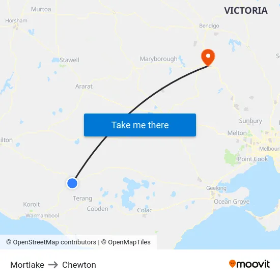 Mortlake to Chewton map