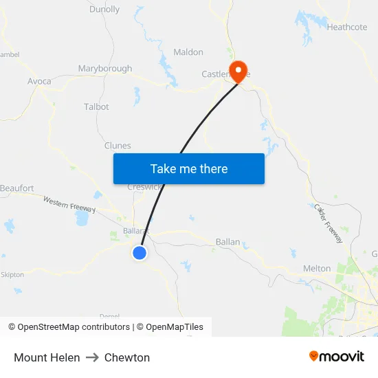Mount Helen to Chewton map
