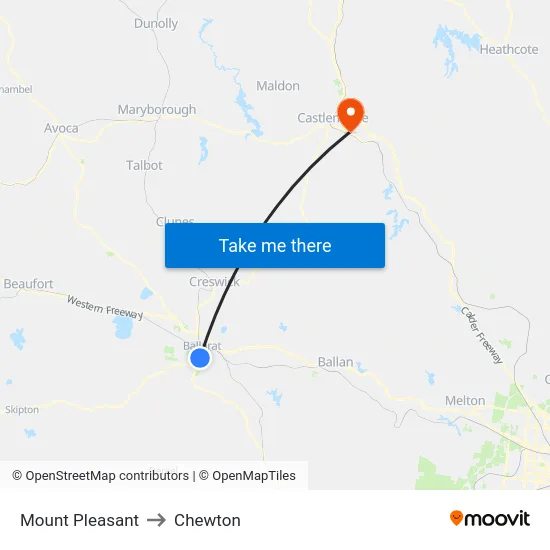 Mount Pleasant to Chewton map