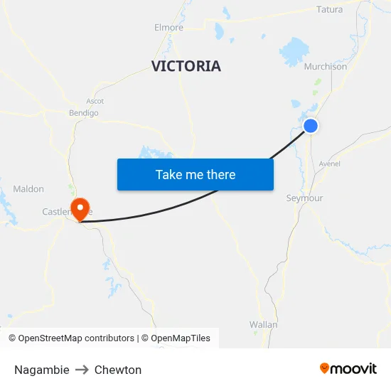 Nagambie to Chewton map