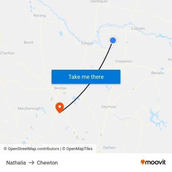Nathalia to Chewton map