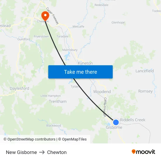 New Gisborne to Chewton map