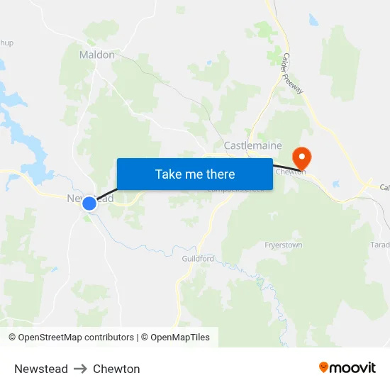 Newstead to Chewton map