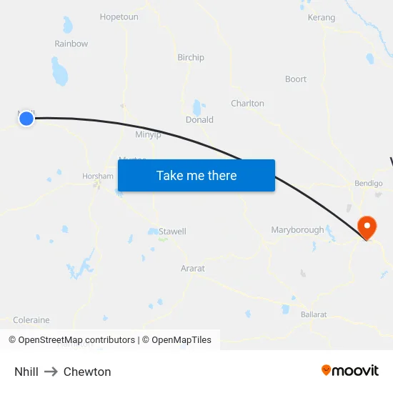 Nhill to Chewton map