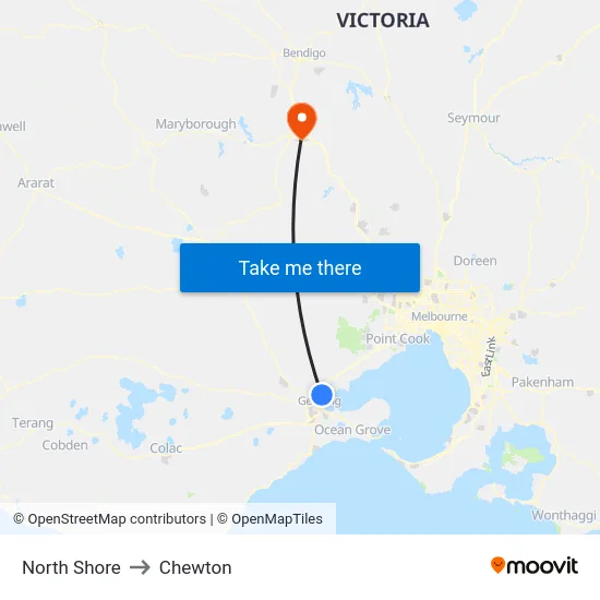 North Shore to Chewton map