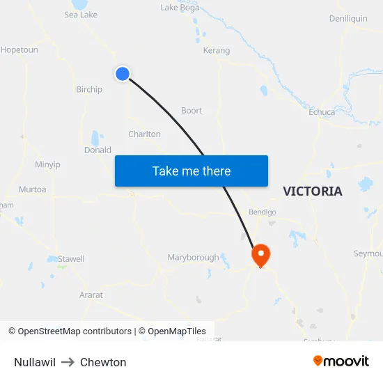 Nullawil to Chewton map
