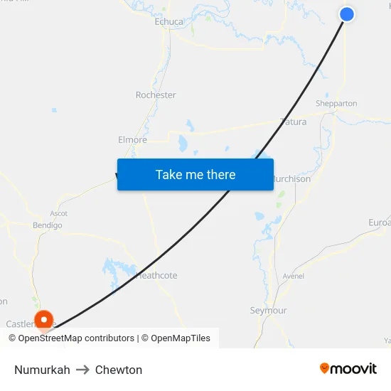 Numurkah to Chewton map
