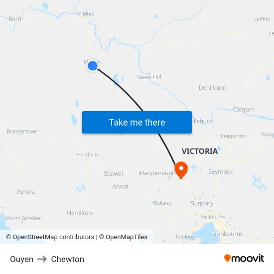 Ouyen to Chewton map