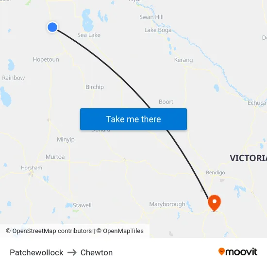 Patchewollock to Chewton map