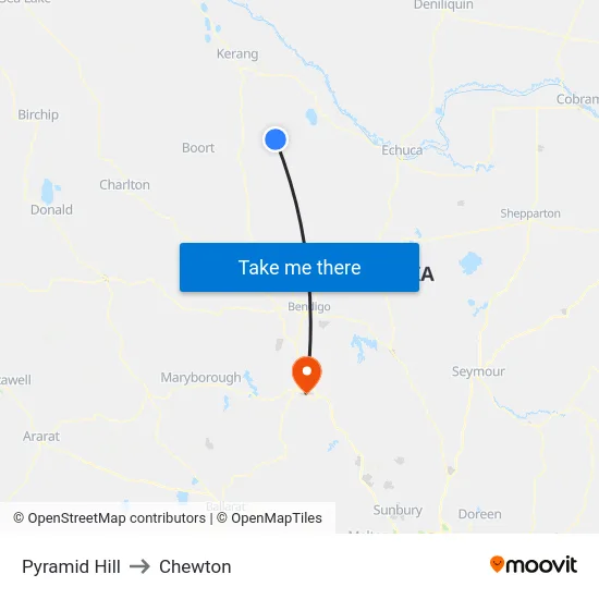 Pyramid Hill to Chewton map