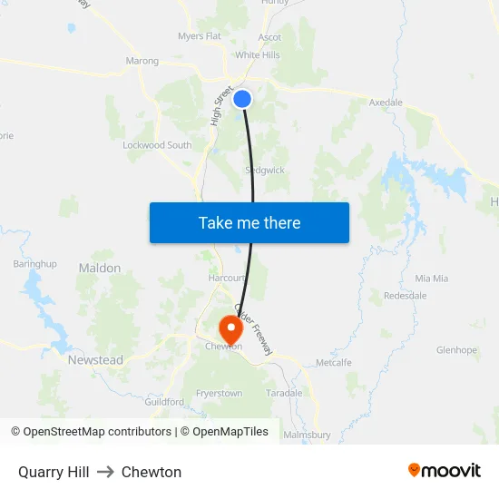 Quarry Hill to Chewton map