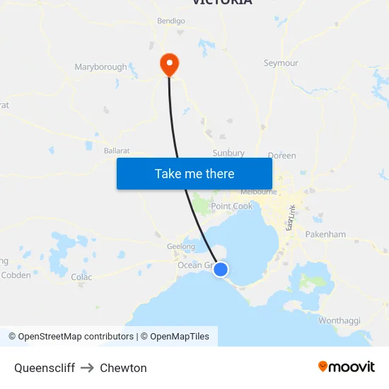 Queenscliff to Chewton map