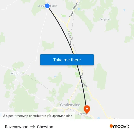 Ravenswood to Chewton map