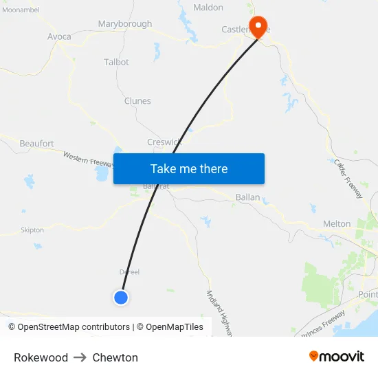 Rokewood to Chewton map