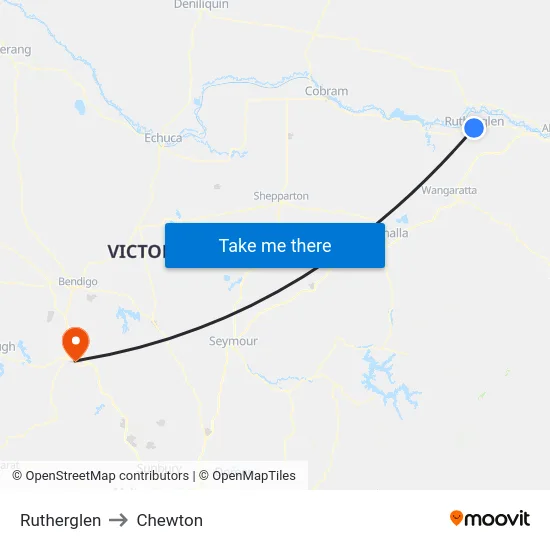 Rutherglen to Chewton map
