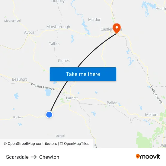 Scarsdale to Chewton map