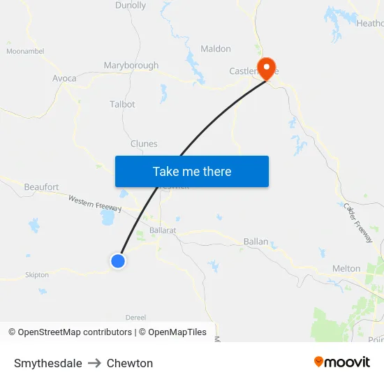 Smythesdale to Chewton map
