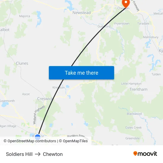 Soldiers Hill to Chewton map