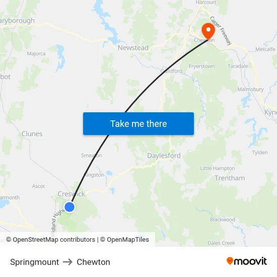 Springmount to Chewton map