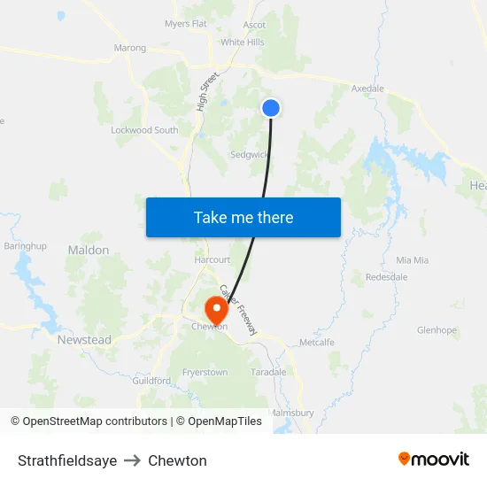 Strathfieldsaye to Chewton map