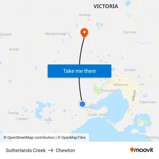 Sutherlands Creek to Chewton map