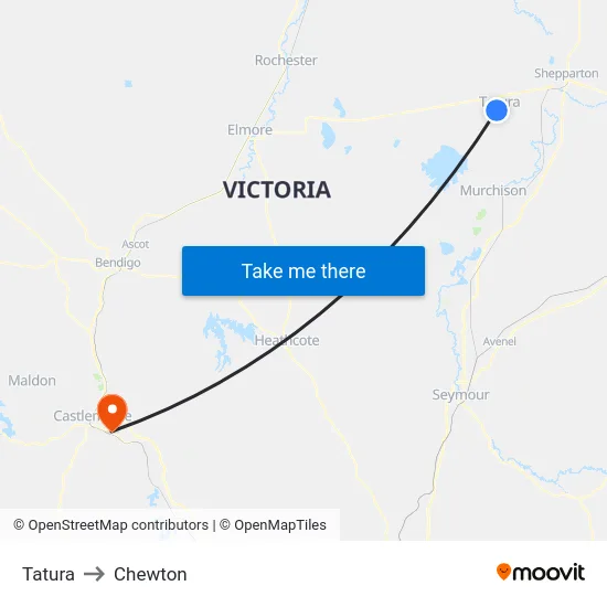 Tatura to Chewton map