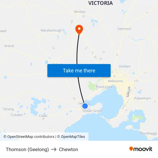 Thomson (Geelong) to Chewton map