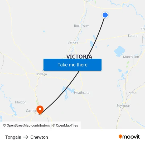 Tongala to Chewton map