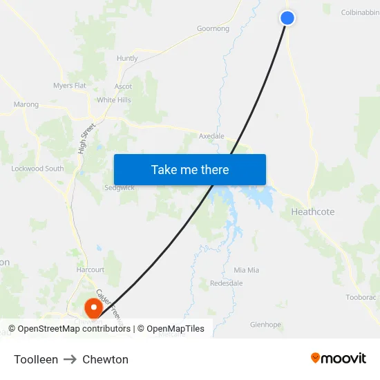 Toolleen to Chewton map
