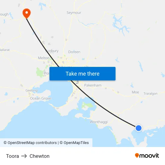 Toora to Chewton map