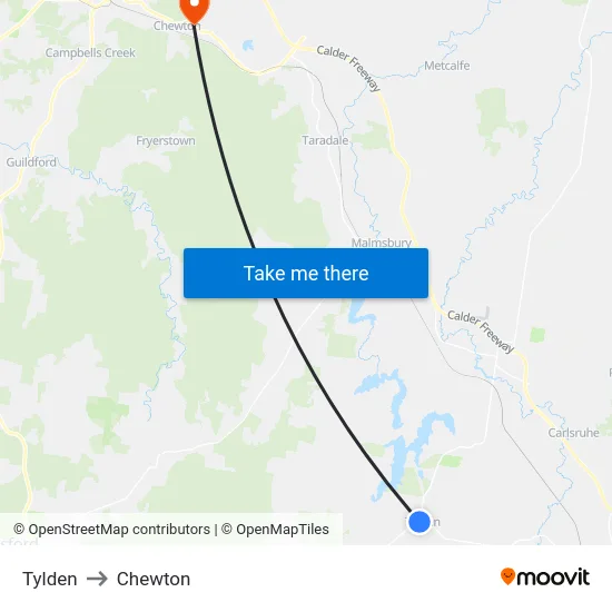 Tylden to Chewton map