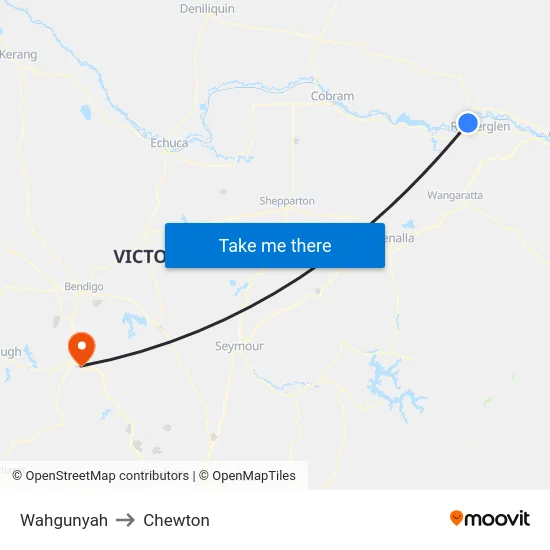 Wahgunyah to Chewton map